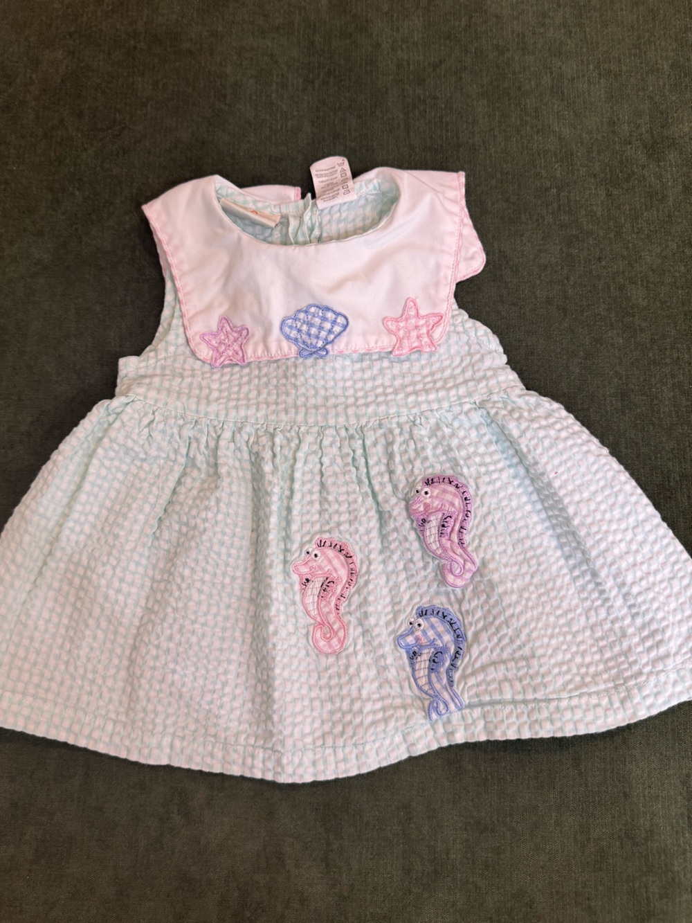 Girls' Seersucker Sea Life Dress with Pastel Embroidered Appliqués